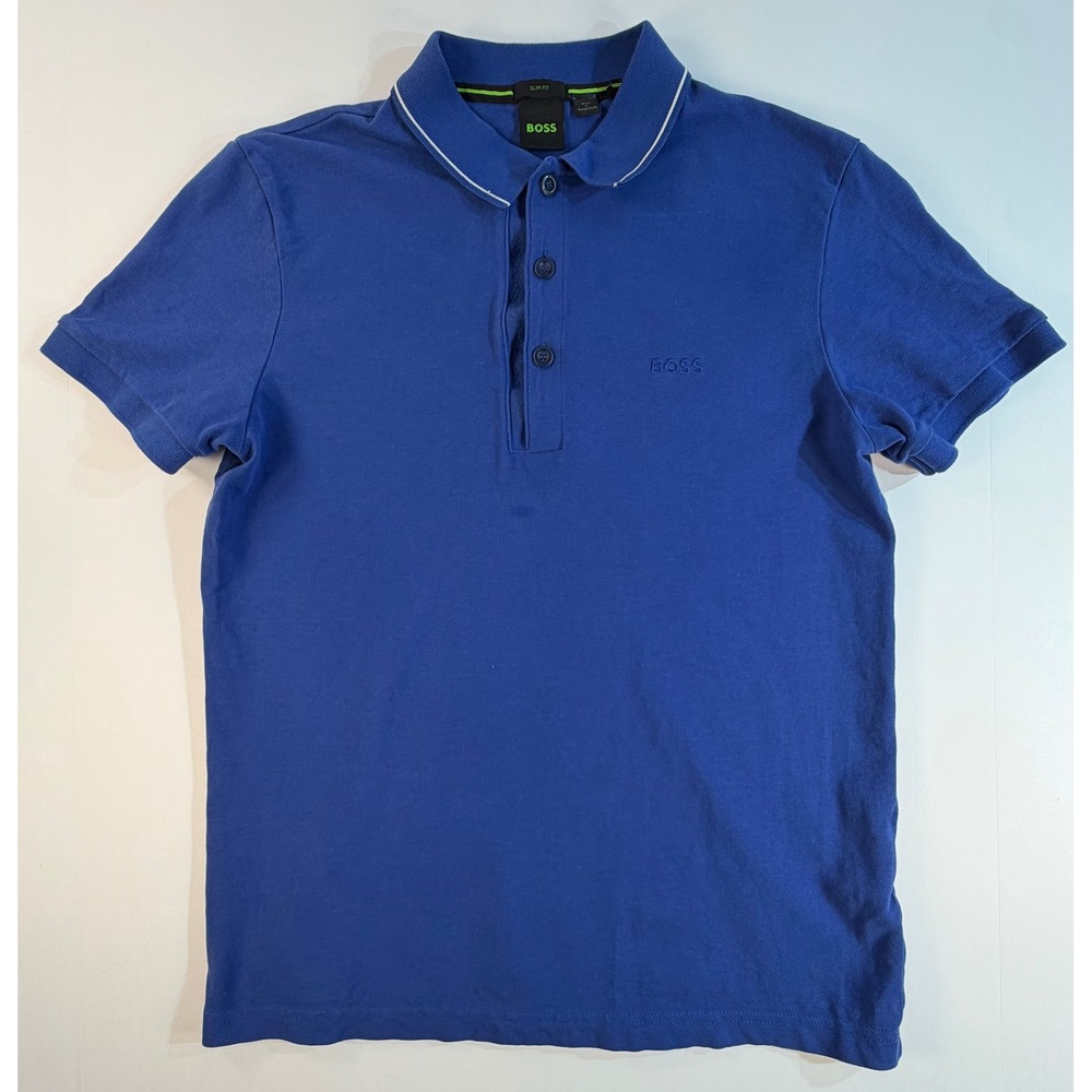Hugo Boss Slim Fit Polo Shirt Mens Small Royal Blue Short Sleeve Pique Knit